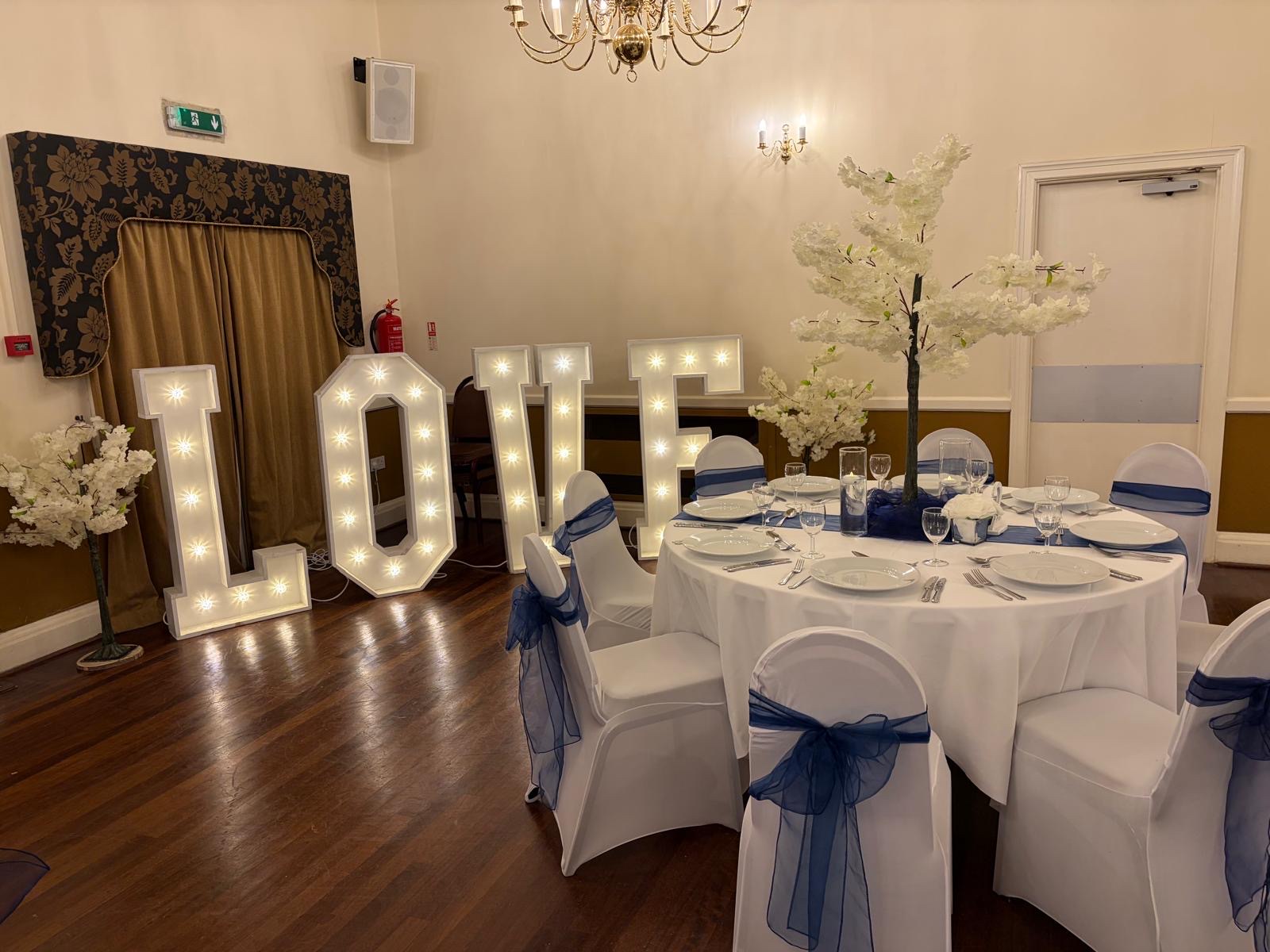 The Main Hall dressed for a wedding reception